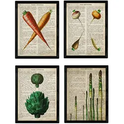 POSTER Set mit 4 Blättern von Obst und Gemüse Modell 2 A4 Schwarzer Rahmen