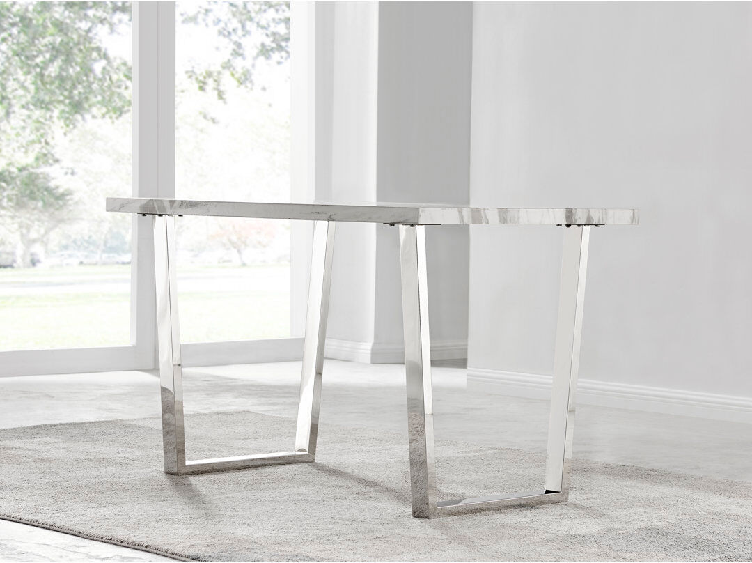 Canora Grey Eubanks Luxury Marble Effect Table Chrome With Chrome Legs - 4 Person Dining Table White Marble Effect