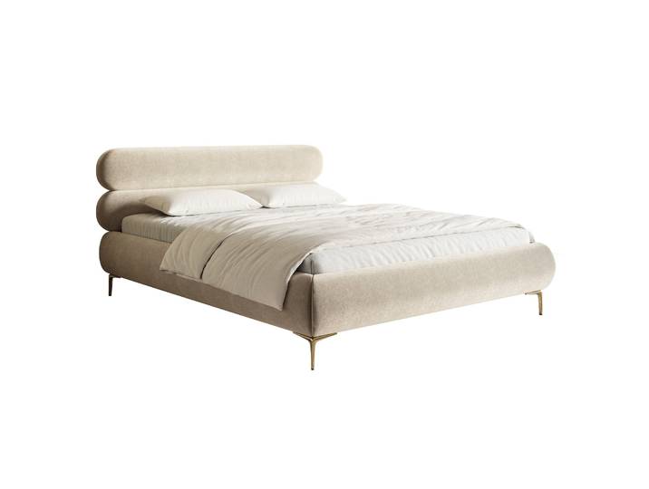 Polsterbett 140x200 cm Roule hellbeige Velours, wasserabweisend,