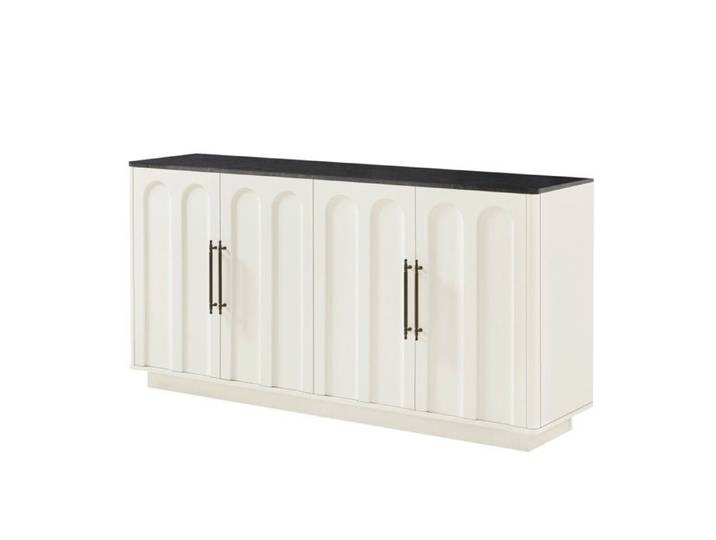 Buffet de rangement 160cm buffet façade cintrée 4 portes fermeture amortie anti-basculement blanc et noir 160x40x80cm