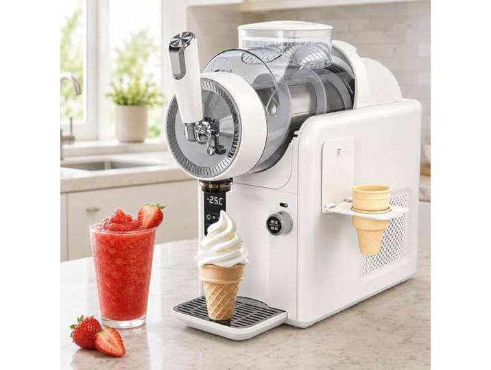 AUTUMFLATGAO Eismaschine 2 in 1, Softeismaschine & Slush-EIS-Maschine 2 L Für Zuhause, Kompakter Slushie Maker Mit Selbstreinigung, Einstellbarer Temperatur Und 5 Programmen Für Familienfeiern White