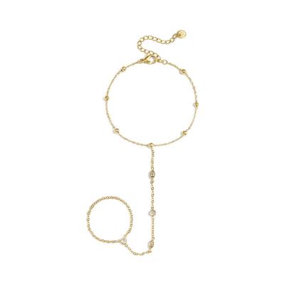 Armband ADELIA´S "LIVAYA LIVAYA Armband Armkette mit Strasssteinen 16 cm + 5 cm", gold (goldfarben), Armbänder, Damen, yehwang_16, Edelstahl, Armband, stylisch mit feinen Kettengliedern und Fingerring-Element