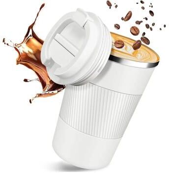 Inspire Select 304 Stainless Steel Leakproof Travel Coffee Mug Double Wall Insulated Thermal Bottle white 12.8 Fl Oz