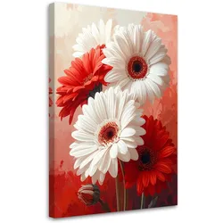 LEINWANDBILDER, Weiße und rote Gerbera in einer dekorativen Komposition