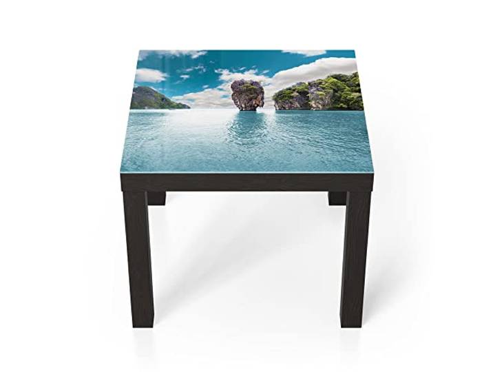 DEQORI Glastisch schwarz klein 55x55 cm Motiv Paradiesisches Thailand ausgefallener Beistelltisch aus Glas Hochglanz Couchtisch fürs Wohnzimmer moderner Couch Tisch mit Design
