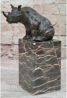 Bronzhaus Signed Milo African Rhinoceros Rhino Bronze Figurine Sculpture Statue On Marble Base