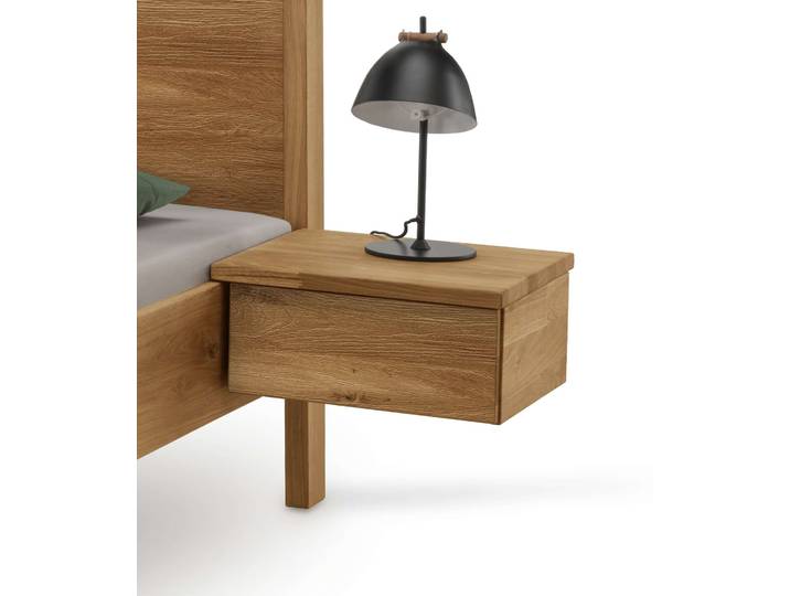 Nachttisch HOME AFFAIRE Huven , beige (natur), B:43cm H:20cm T:39cm, Tische, Nachttisch, 2'er Set Nachttische, Eiche mit gebürstet Front passend zur Bett HUVEN