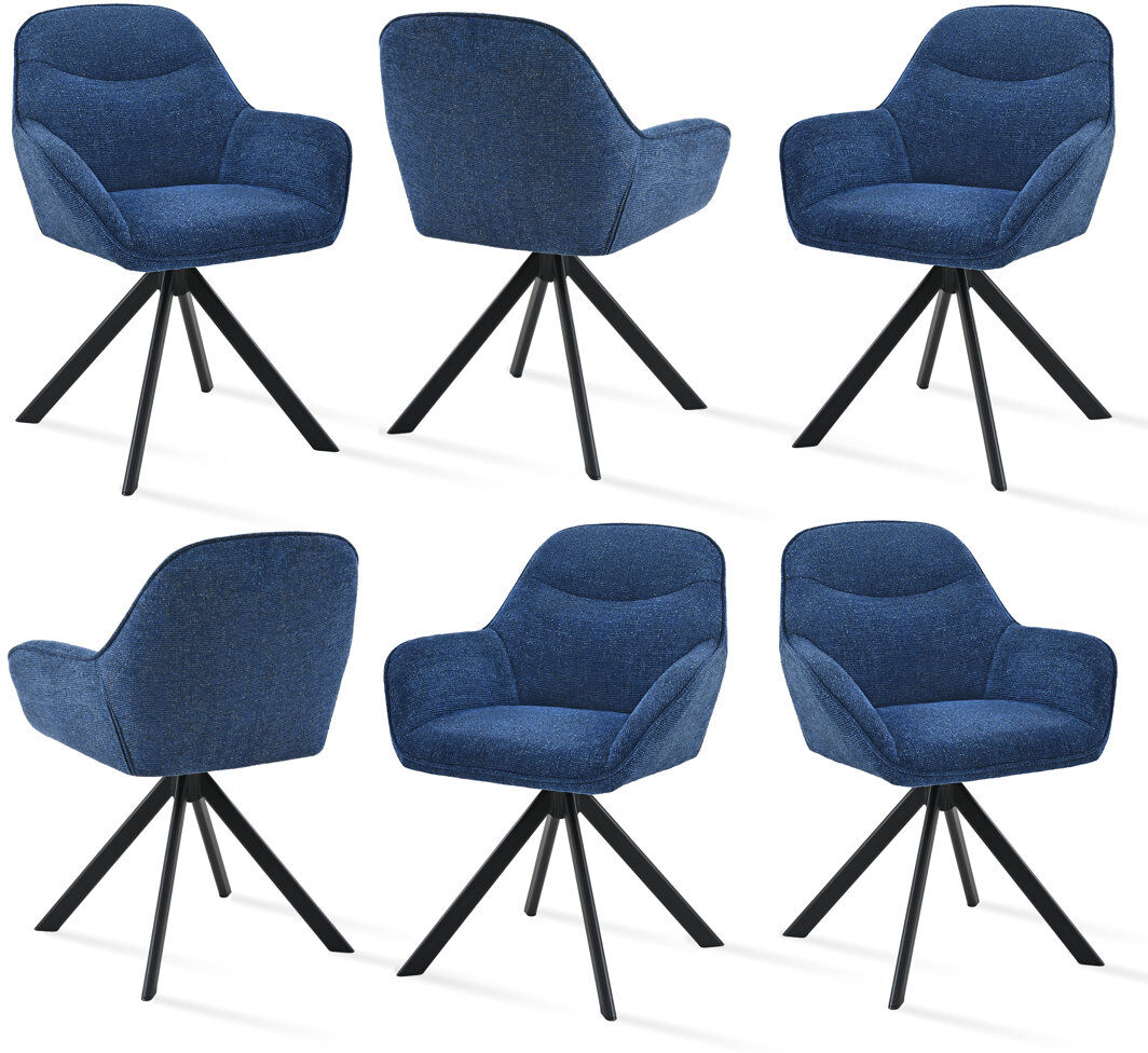 Corrigan Studio 48.5cm H Swivel Upholstered Dining Chairs- Ergonomic Back Navy Chenille 83cm H X 62cm W X 52.5cm D