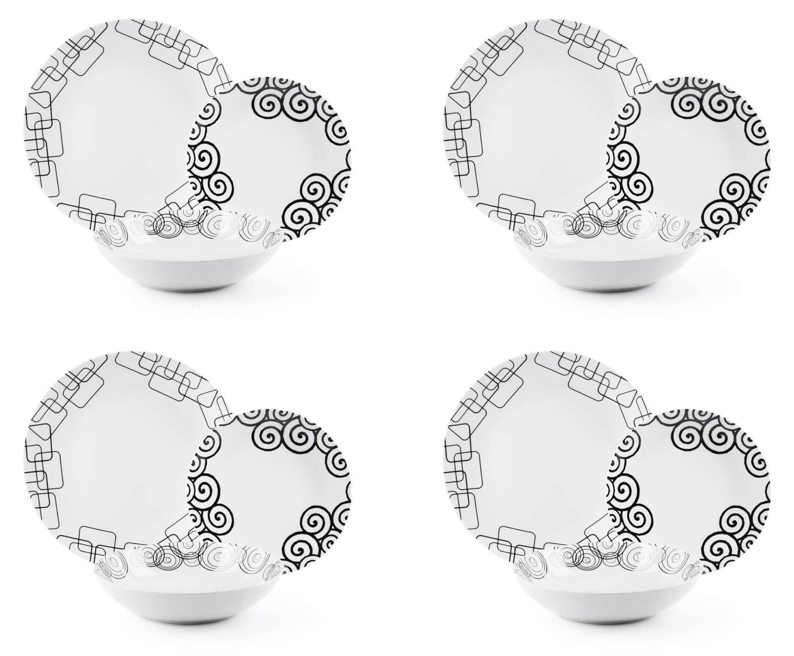 Dripio 12-delig porseleinen servies Magic Black voor 4 personen