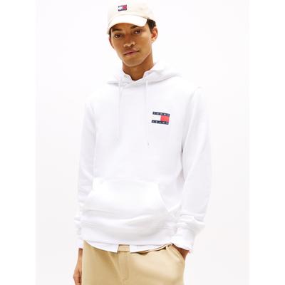 Sweatshirt TOMMY JEANS "TJM REG ESSENTIAL FLAG HOOD EXT", Herren, Gr. S, weiß, Sweatware, Obermaterial: 100% Baumwolle, unifarben, regular fit, breiter Bund, Sweatshirts Sweatshirt, mit bedruckten Markenlogo auf Brusthöhe