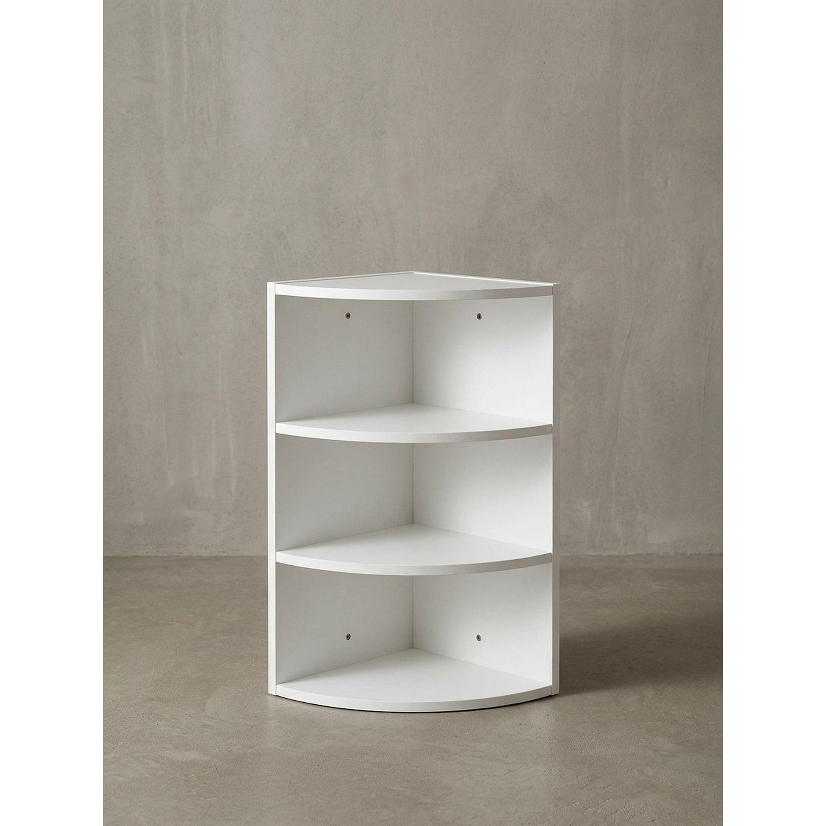 Eckregal Holz Wandmontage Runder Front Modern, Weiß 30x30x60 cm