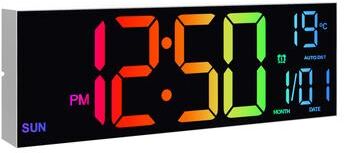 Evergreen Home Goods Digital Wall Clock With Big LED Display, Remote Control, Alarm, Temperature, And DST For Kitchen, Living Room white