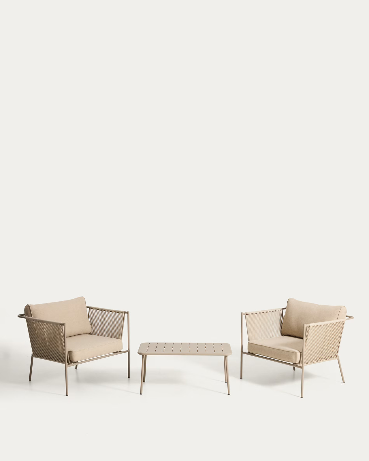 Kave Home Tuinset Zivia met 2 loungestoelen en tafel - Ecru/Taupe