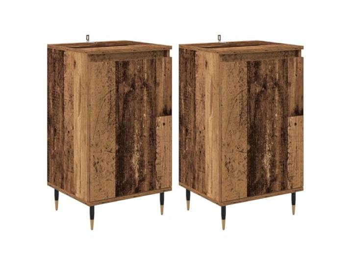 Fisinber Sideboard 2er Set Kommode Altholz-Optik 40x35x70 cm Metall Kompakter Beistellschrank mit Tür und Einlegeboden für Esszimmer, Wohnzimmer oder Schlafzimmer. Stabile Konstruktion.