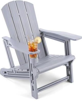 Costway HDPE Adirondack Chairs with Realistic Wood Grain for Backyard Lawn-Gray