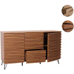 Sideboard HWC-M49, Schrank Kommode Highboard, 3D-Design Staufächer, MDF Metall 85x142x44cm ~ Walnuss-Optik