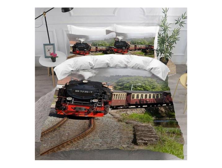 LuxusKollektion Kinderbettwäsche Bettwäsche Set Zug Eisenbahn 155x220cm 3teilig