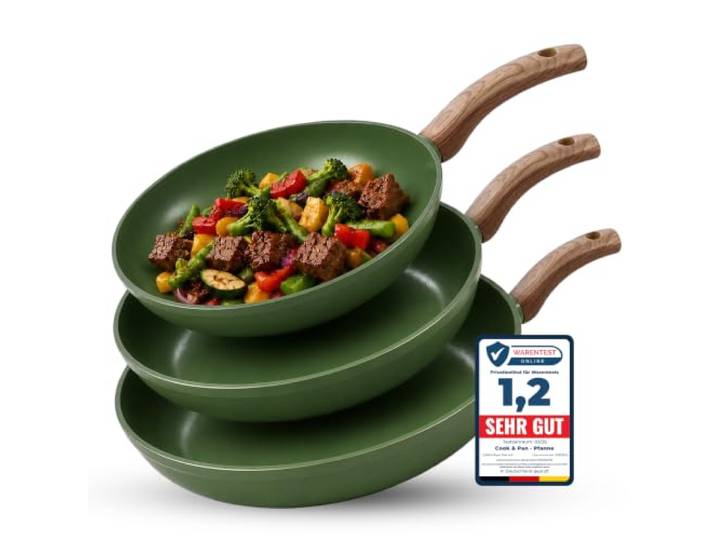Cook&Pan Pfannenset Induktion - Keramikpfanne PFAS & Teflon frei - 3-teilig Bratpfanne mit [Greenshield] Antihaftbeschichtung - 20/24/28cm, Non Stick Pan [Spülmaschinenfest] - Grün