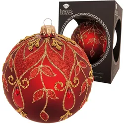 Krebs Glas Lauscha, Christbaumschmuck, - Weihnachtsbaumkugel in Rot mit goldenen Verzierungen Ø 10cm (1x)