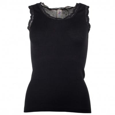 Engel - Women's Achselshirt mit Spitze - Merinounterwäsche Gr 38/40 schwarz