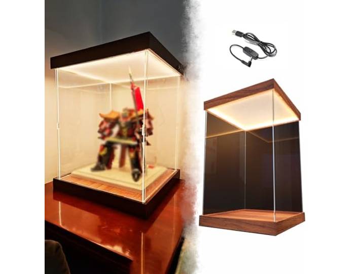 Acryl Vitrine 25 30 35 40 45 50 Cm Hohe, Transparente Vitrine, Stapelbare Kunststoff-Organizerbox Beleuchtung, Individuell Anpassbare, Staubdichte Aufbewahrungsbehälter(55x55xH55cm/22x22x22in)