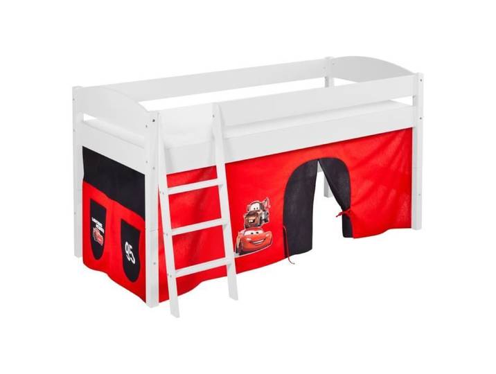 Lit surélevé ludique/évolutif IDA 4105 Disney Cars - avec rideaux - LILOKIDS - blanc laqué - Disney accessoires pour lit mezzanine d