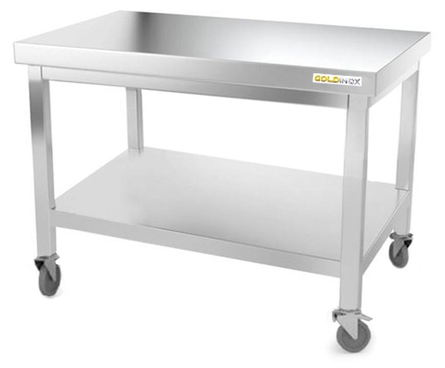 Arbeitstisch aus Edelstahl, Untergestell 1200 x 600 mm, auf Rollen, - GOLDINOX
