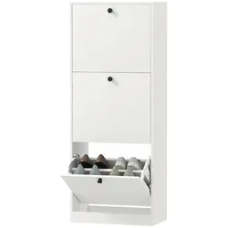 OKWISH Schuhschrank Holz Weiß 47x26x120 cm mit 3 Klappen, verstellbaren Trennwänden und Kippschutz