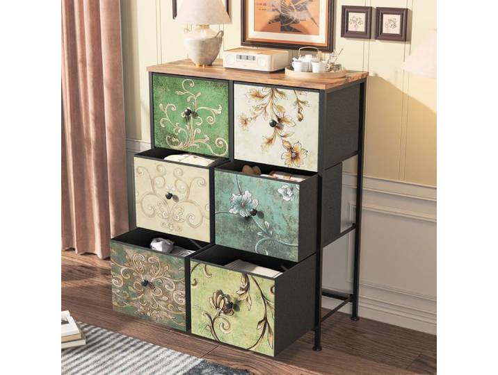 Commode - ADWOLT - Vintage - 6 tiroirs - Acier - Tissu lin résistant - 67.5x30x86.5cm