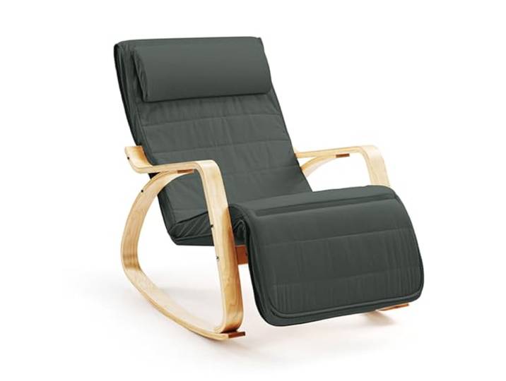 Hom&Com - Schaukelsessel und Relaxsessel – Komfortabler Stillstuhl voor Mama, Schlafsessel, Lesesessel und Rocking Chair mit Fußstütze für Wohnzimmer, Indoor & Entspannung – 160 kg (Grau)
