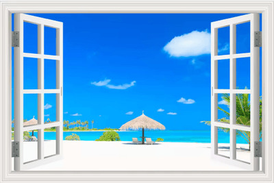 Inspire Picks 3D Beach Window Wall Sticker Ocean View Self Adhesive Wall Mural Decor 9 60x90cm 24x36inch