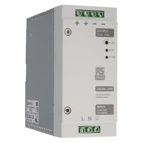 RS PRO Din Rail Power Supply, 240W, 24V Output (1368321)