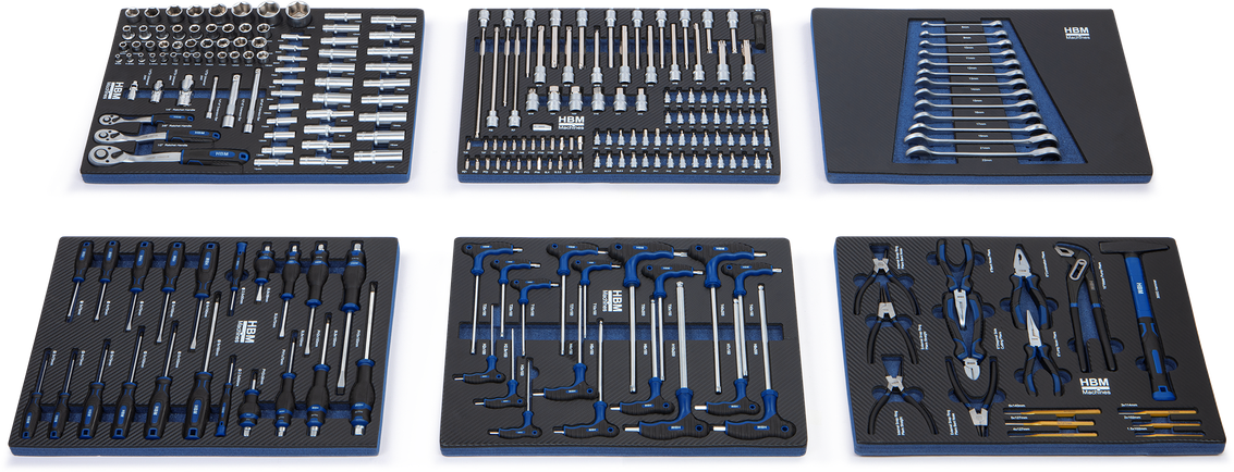 HBM Inserts avec set d'outils 245 pièces, pour servante d'atelier, bleu