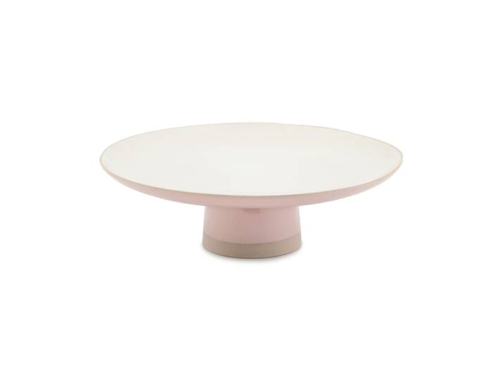 Présentoir à gâteaux rond en grès rose et blanc