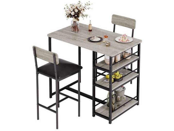 Lot de 3 2 Chaises +1 Table de bar-90X50X90CM -étroite tabourets de bar table de bar avec 2 tabourets GRIS