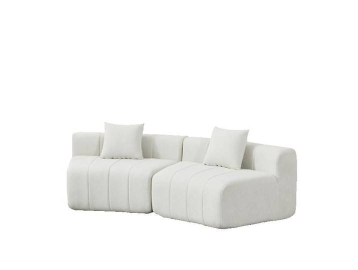 Canapé modulable courbé en chenille beige – 2 coussins – sans montage