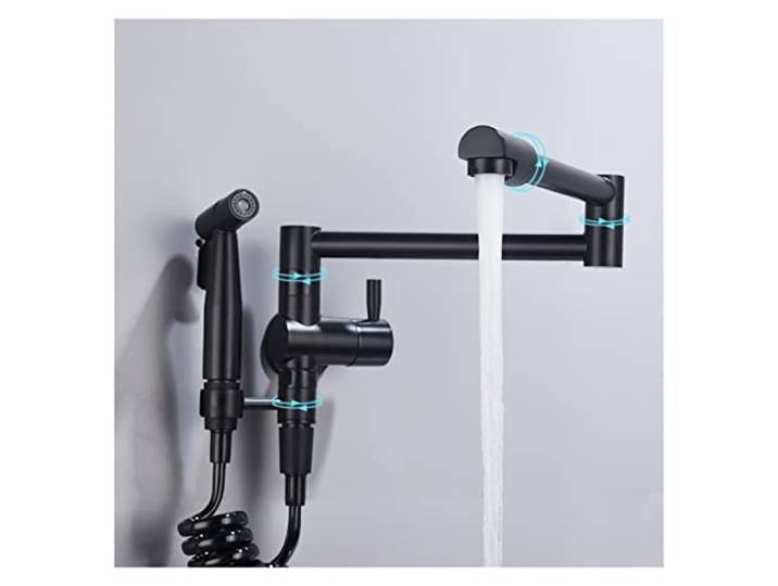 Küchenarmatur, Messing Küchenspüle Topffüller Wasserhahn Wandmontage Küchenarmatur mit Seitensprüher for kaltes Wasser Einhand(One flow mode)