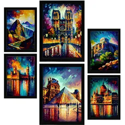 POSTER Set Mit 6 Linear Im Ölgemälde Stil A3 & A4 Schwarzer Rahmen
