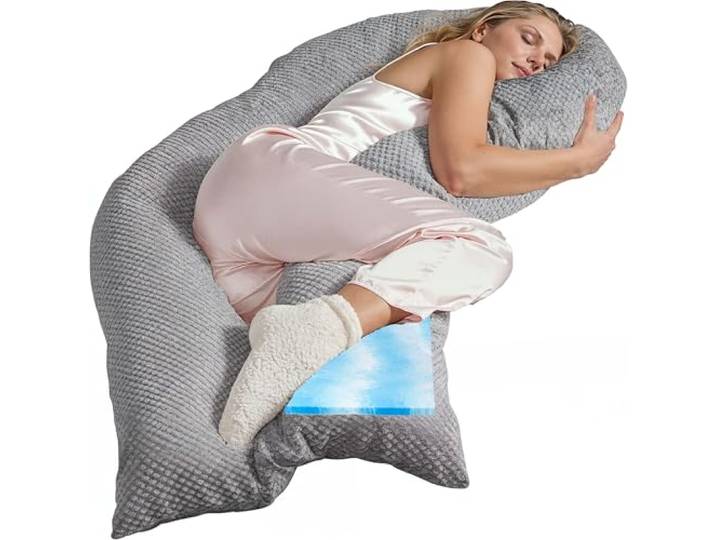 Traumreiter Seitenschläferkissen Visco M Wendekissen Memory Foam [orthopädisch] + Watte Seite Schwangerschaftskissen zum Schlafen, Stillkissen XXL Kissen, Komfortkissen mit Bezug Silber Deluxe
