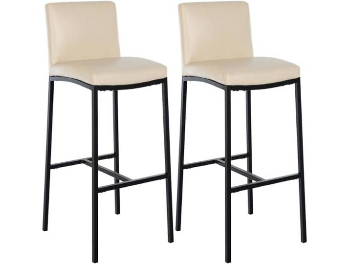 CLP Barhocker 2er Set mit Lehne Freeport, Barstühle gepolstert, Moderne Tresenstühle mit Metallgestellen matt-schwarz und Fußablagen, Farbe: Creme, Material: Kunstleder