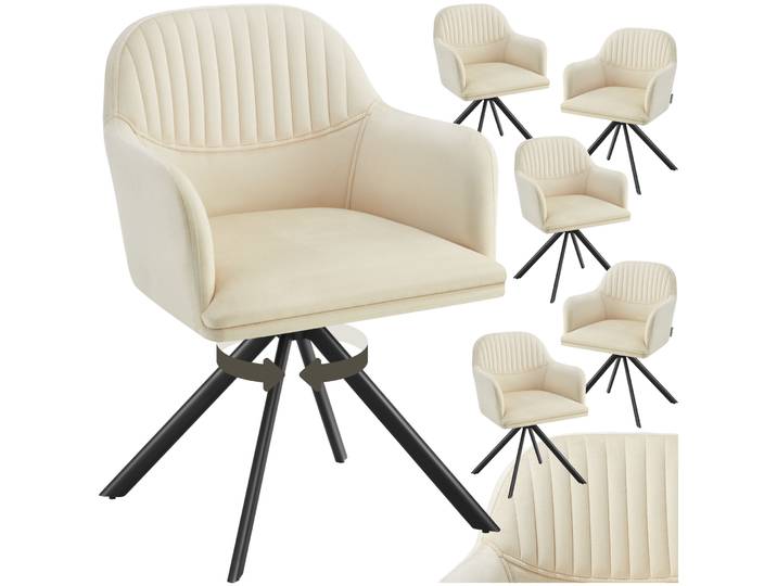 Samt-Drehstuhl Lona mit dicker Polsterung - creme/schwarz, 6er Set