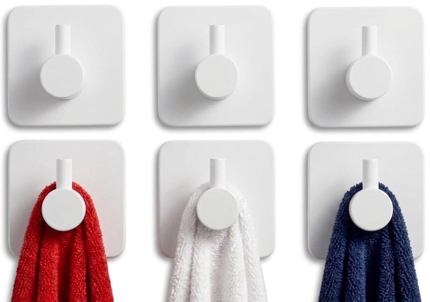 Set van 6 zelfklevende handdoekhaakjes van RVS in wit voor badkamer en keuken