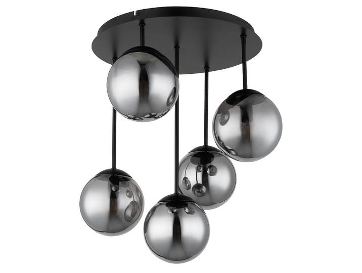 Globo Deckenleuchte Harmon 5-flammig E14 Schwarz matt rauchfarben Metall Glaskugeln Ø38cm