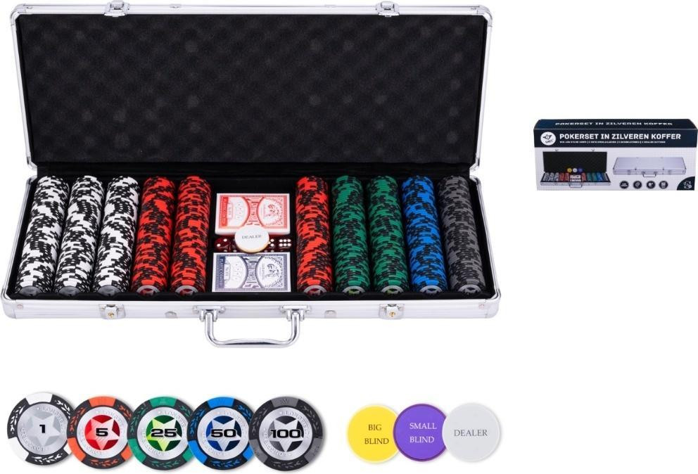 Quint Poker set 500 Prestige met blauwe nominale waarden
