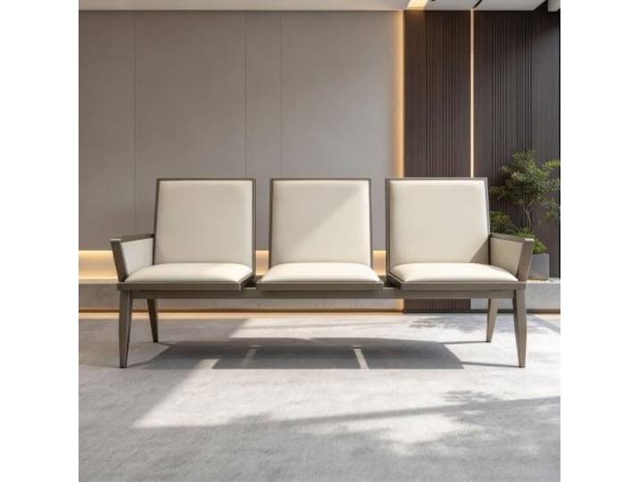 Wartebank 3-Sitzer aus Kunstleder mit Metallgestell Sitzbank für Wartezimmer, Empfangsbereich, Büro und Salon(Wit)