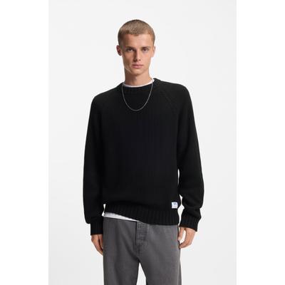 Strickpullover HUGO "Sonnee", Herren, Gr. XL, schwarz (schwarz001), Strick, Obermaterial: 100% Baumwolle, unifarben, relaxed fit normal, Rundhals, Rippstrickbündchen, Pullover Strickpullover