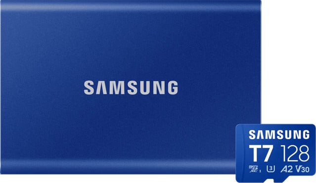 Samsung T7 Portable SSD 2TB Blauw met Samsung MicroSDXC T7 128GB 170MB/s
