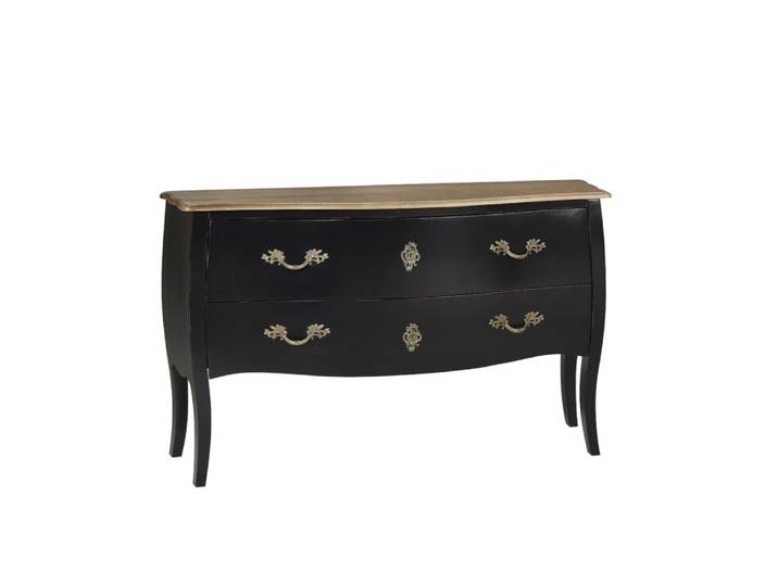 Commode style shabby chic, plateau en chêne, 2 tiroirs noir