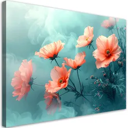 BILD auf Leinwand, Rote Mohnblumen in einer pastellfarbenen botanischen Komposition