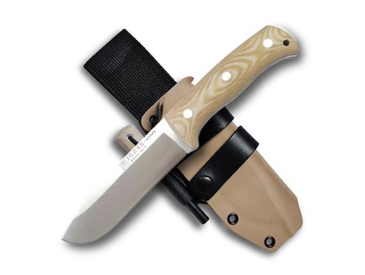 Joker Nomad Outdoor-Messer mit Böhler N695 Stahl, Micarta-Griff und Kydexscheide, feststehendes Bushcraft Messer für Camping, Trekking, Wandern und Outdoor Aktivitäten (13 cm, Mit Feuerstarter)